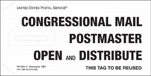 Tag 11, CONGRESSIONAL MAIL POSTMASTER OPEN AND DISTRIBUTE. THIS TAG TO BE REUSED