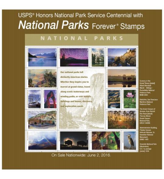 USPS Honors National Parks Service Centennial with National Parks Forever Stamps. On Sale Nationwide: June 2, 2016.