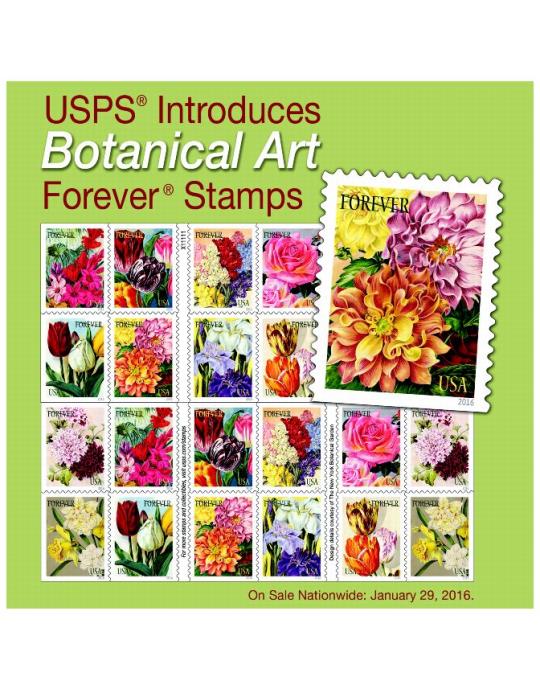 USP Introduces Botanical Art Forever Stamps. On Sale Nationwide: January 29, 2016