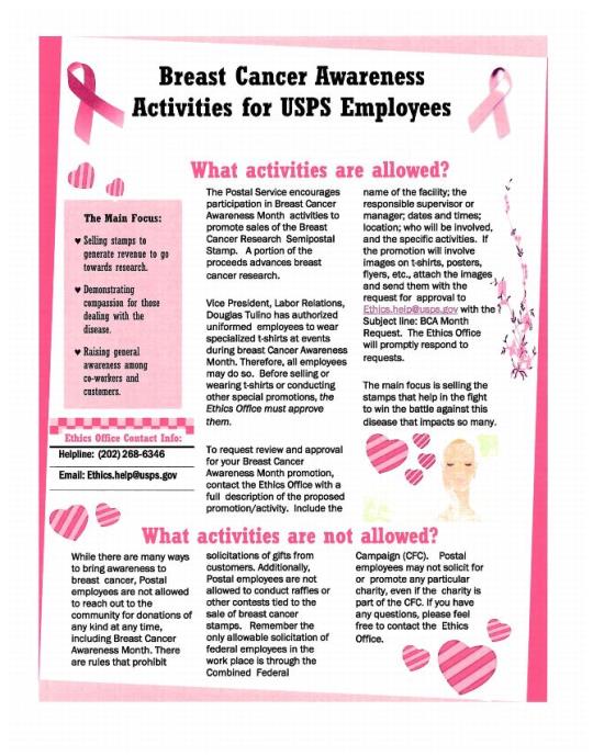 Breast Cancer Awareness Activities for USPS Employees Flyer