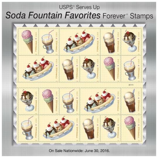 USPS Serves Up Soda Fountain Favorites Forever Stamps - On Sale Nationwide: June 30, 2016