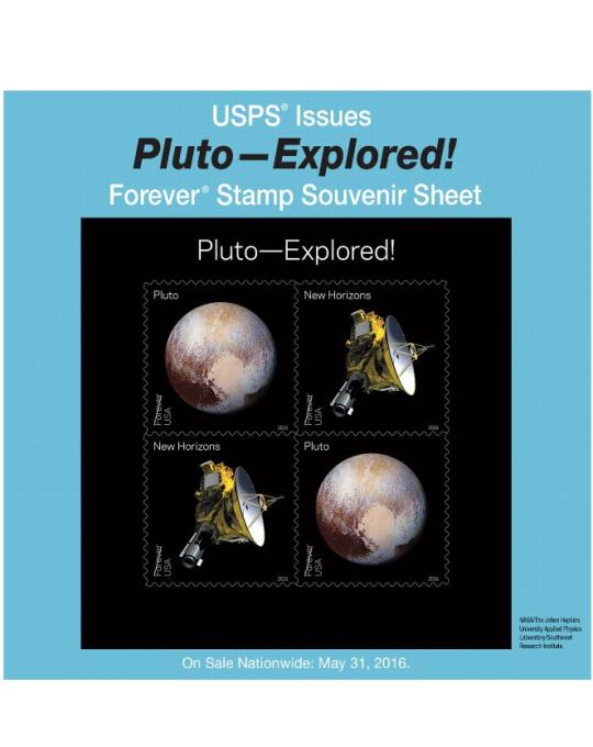 USPS Issues Pluto-Explored! Forever Stamp Souvenir Sheet - On Sale Nationwide: May 31, 2016