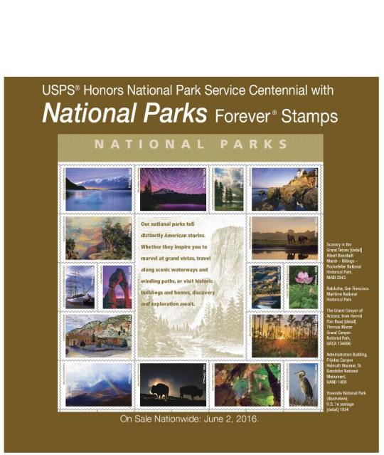 USPS Honors National Park Service Centennial with Natinoal Parks Forever Stamps - On Sale Nationwide: June 2, 2016