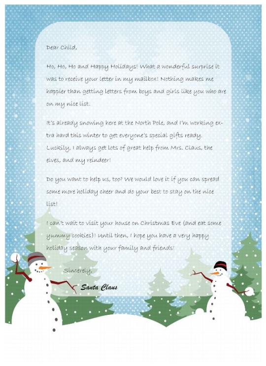 Sample Dear Child letter from Santa