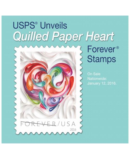 USPS Unveils Quilled Paper Heart Forever Stamps on sale Nationwide
