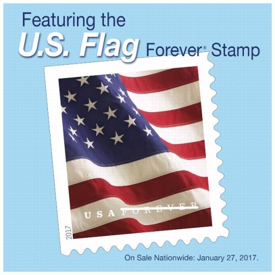 PB 22471, Back Cover, Featuring the U.S. Flag Forever Stamp. On Sale Nationwide: January 27, 2017.