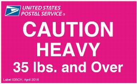 USPS CAUTION HEAVY 35 lbs. and Over Label