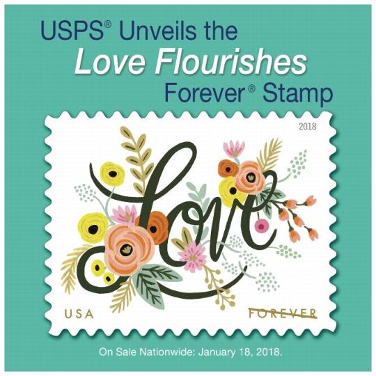 USPS Unveils the Love Flourishes Forever Stamp. On Sale Nationwide: January 18, 2018.
