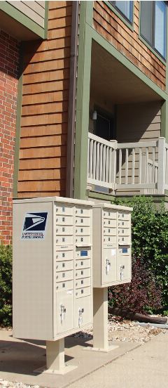 image of two freestanding pedestal mailboxes