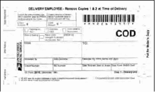 Mostly illegible image of sample of one Certificate of Mailing form Readable text states Delivery Employee Remove copies 1 and 2 time of delivery. COD is also legible.
