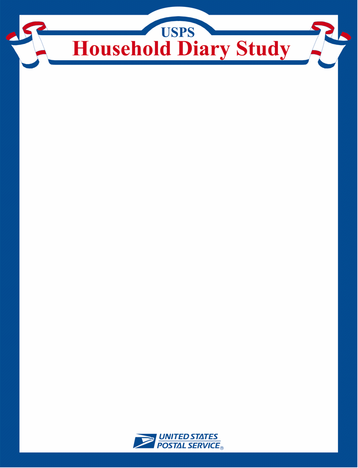 Image of Household diaries letterhead with a banner at the top of the page in red white and blue with the text USPS Household Diary Study. At the bottom of the page the USPS logo with the eagles head to the left and the text United States Postal Service