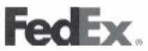 Black and white image of Federal Express logo with the text FEDEX. A registered trademark follows.