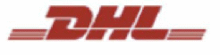 Image of DHL logo in the color red. There are three narrow rectangles, the uppercase letters DHL and three more narrow rectangles