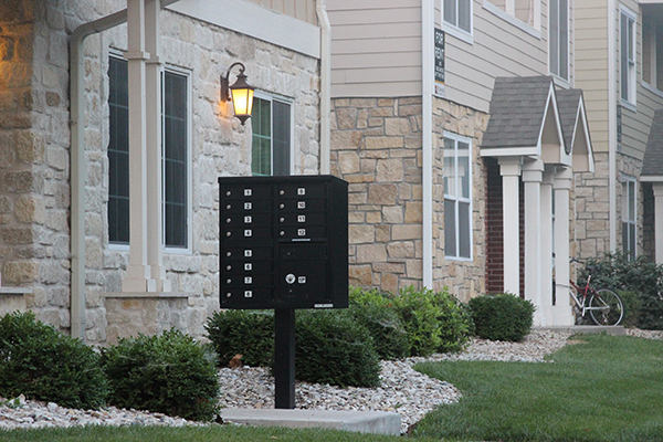 Cluster box in front of townhomes