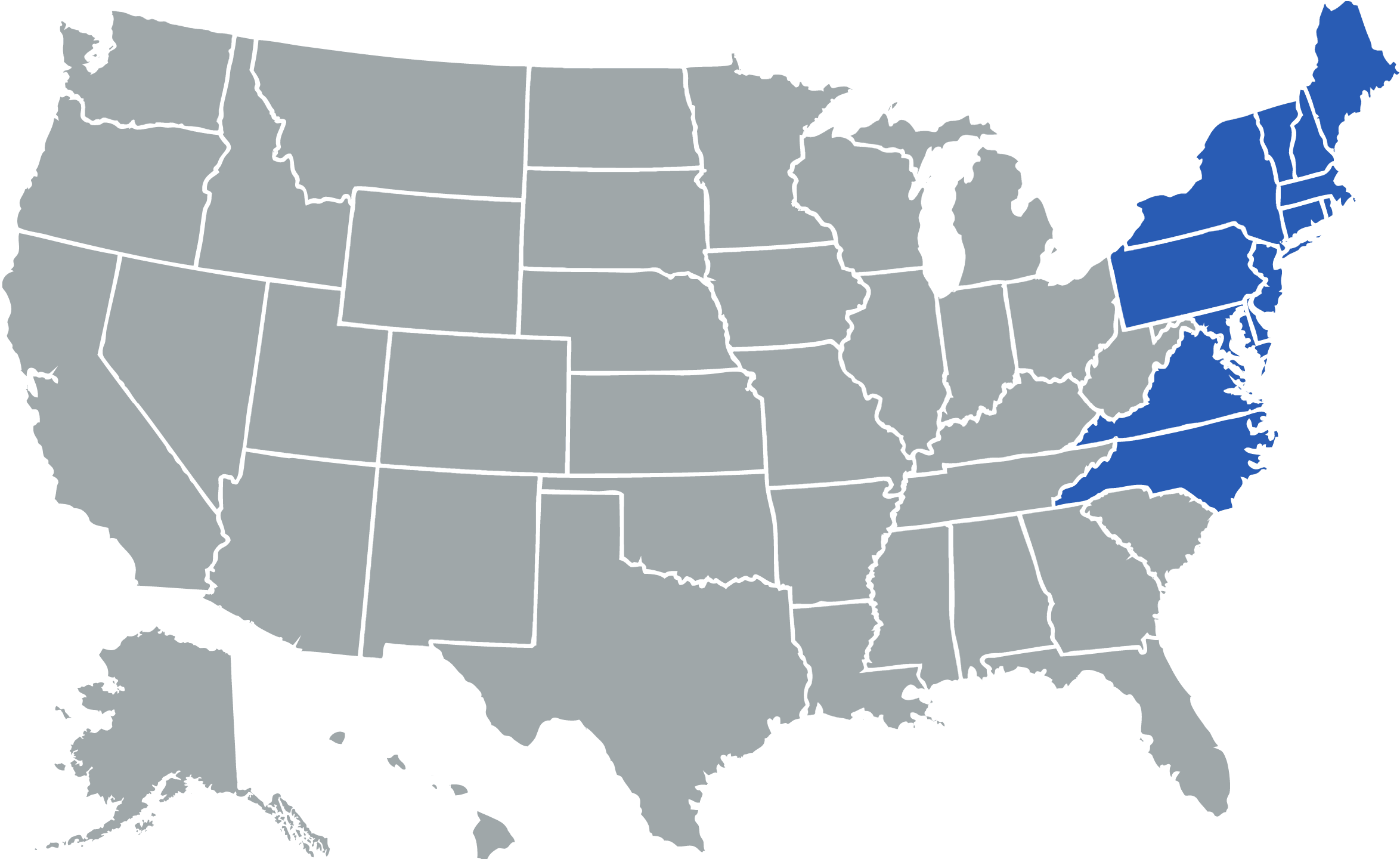 USA state map highlighting the Atlantic Area states