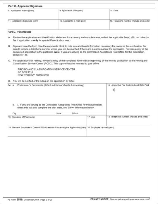 PS Form 3510 - Page 2 of 2