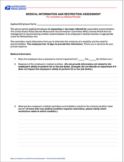 Medical Information and Restriction Assessment - Page 1