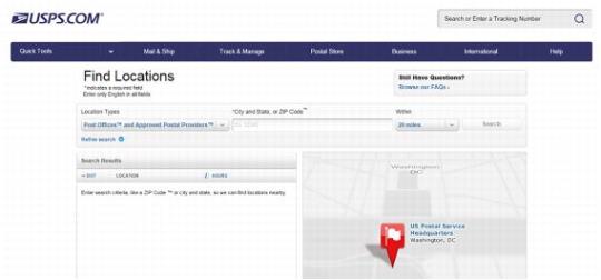 Screen shot of the USPS.com  Find Locations page