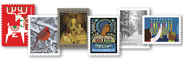 USPS holiday stamp examples