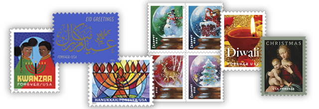 USPS holiday stamp examples