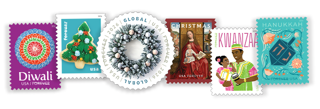 USPS holiday stamp examples