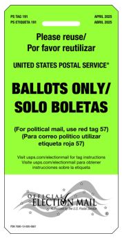 front and back of tag191; a lime green tag contains the oem logo and directions for processing