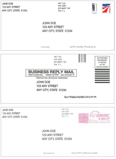 samples of various cancellation marks that could appear on envelopes