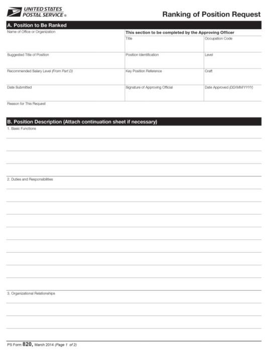 Exhibit 212.2 PS Form 820, Ranking of Position Request page 1