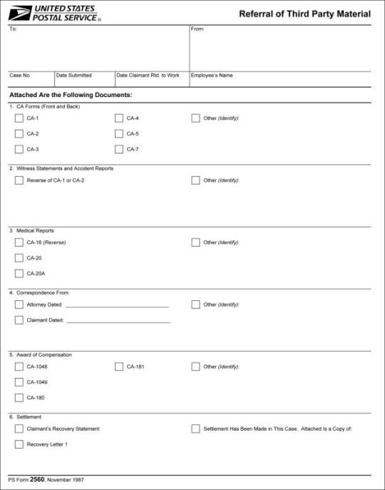 Sample PS Form 2560.