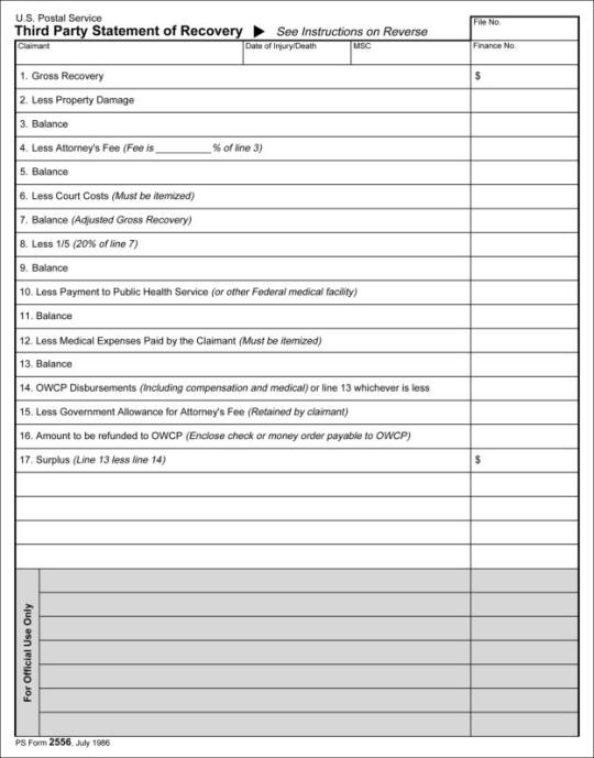 Sample PS Form 2556, page 1.