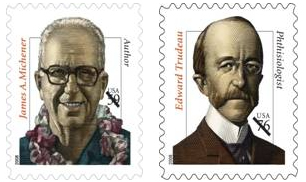Stamps of James Michener and  Dr. Edward Trudeau