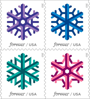Geometric Snowflakes Forever stamps