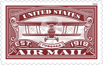 Red US Air Mail forever stamp