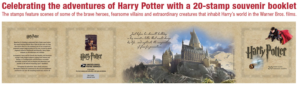 Celebrating the adventures of Harry Potter with a 20-stamp souvenir booklet