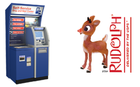 self-service Kiosk (left) and on-demand Rudolph postage (right) self-service Kiosk (left) and on-demand Rudolph postage (right)