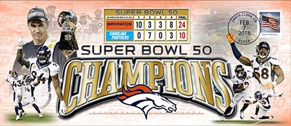 Denver Broncos collectible stamped envelope celebrating Super Bowl 50
