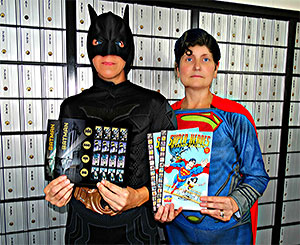 Taylorsville Postmaster Sandra Caudill (Batman) and Supervisor Cindy Burton (Superman) Taylorsville Postmaster Sandra Caudill (Batman) and Supervisor Cindy Burton (Superman)