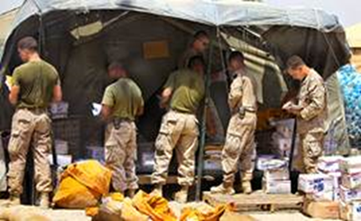 Picture of US Marines receiveing mail.