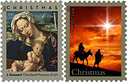 New Virgin and Child Forever Stamp (left) and Holy Family Forever Stamp Reissued (right)