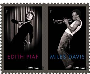 Miles Davis and Edith Piaf stamps