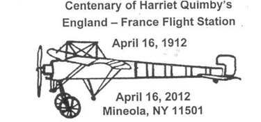 Postmark Commemorates Centenary of Harriet Quimby Solo  