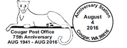 Cougar Post Office 75th anniversary pictorial postmark
