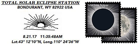 Bondurant Post Office Special Postmark and Total Eclipse of Sun Stamp