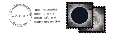 Mills Post Office Special Postmark and Total Eclipse of Sun Stamp