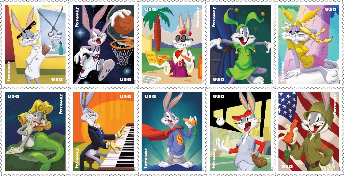 El Servicio Postal de Estados Unidos emitió las estampillas Forever conmemorativas de Bugs Bunny, en el 80 cumpleaños del personaje, Es una hoja de 20 sellos que incluye dos sellos de cada ilustración.