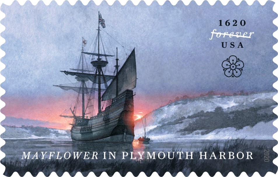 Mayflower in Plymouth Harbor Forever stamp