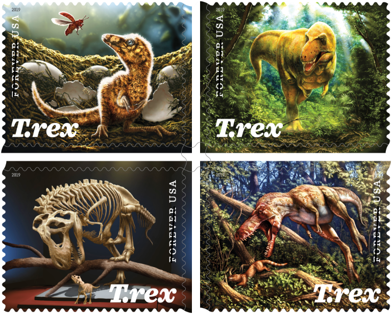 Postcards to Voters Two Dinosaurs with Signs Stamps Affixed