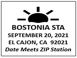 Bostonia Post Office “92021 Date Meets ZIP”  postmark