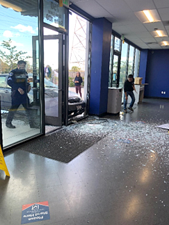 Automobile Enters Foster City Post Office Through Front Window