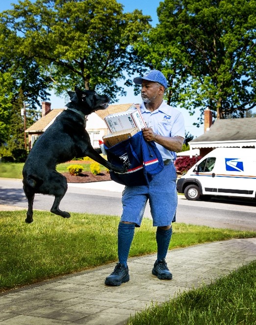 USPS Mail Carrier fending off a dog attack